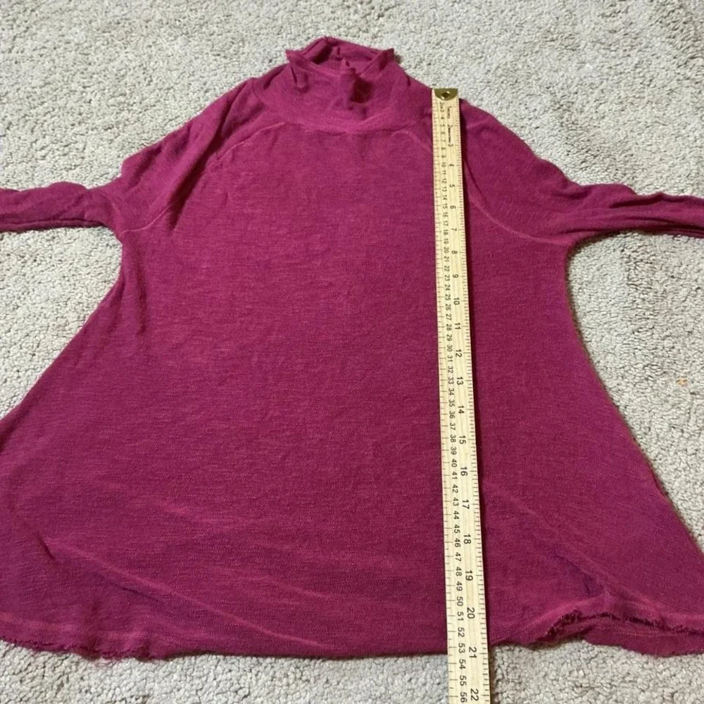 Free People Pink Sheer Long Sleeve Turtleneck Asymmetrical Raw Hem Top‎ XS